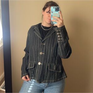 Venezia Dark Denim Pinstripe Blazer